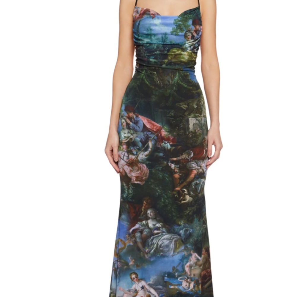 Current Mood Artistic Print Backless Dress Da’vinchi style